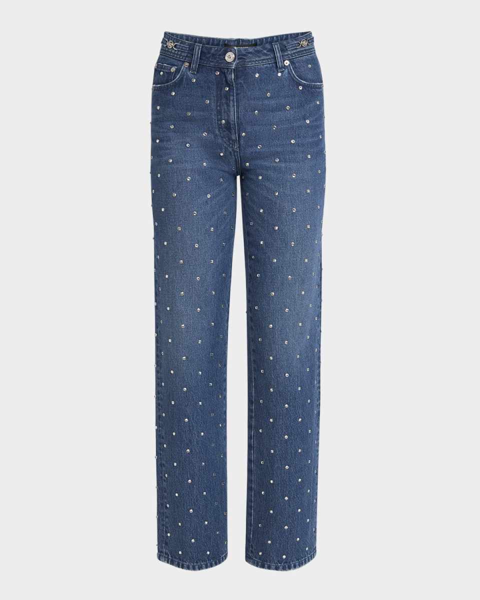 Crystal Denim Straight-Leg Pants